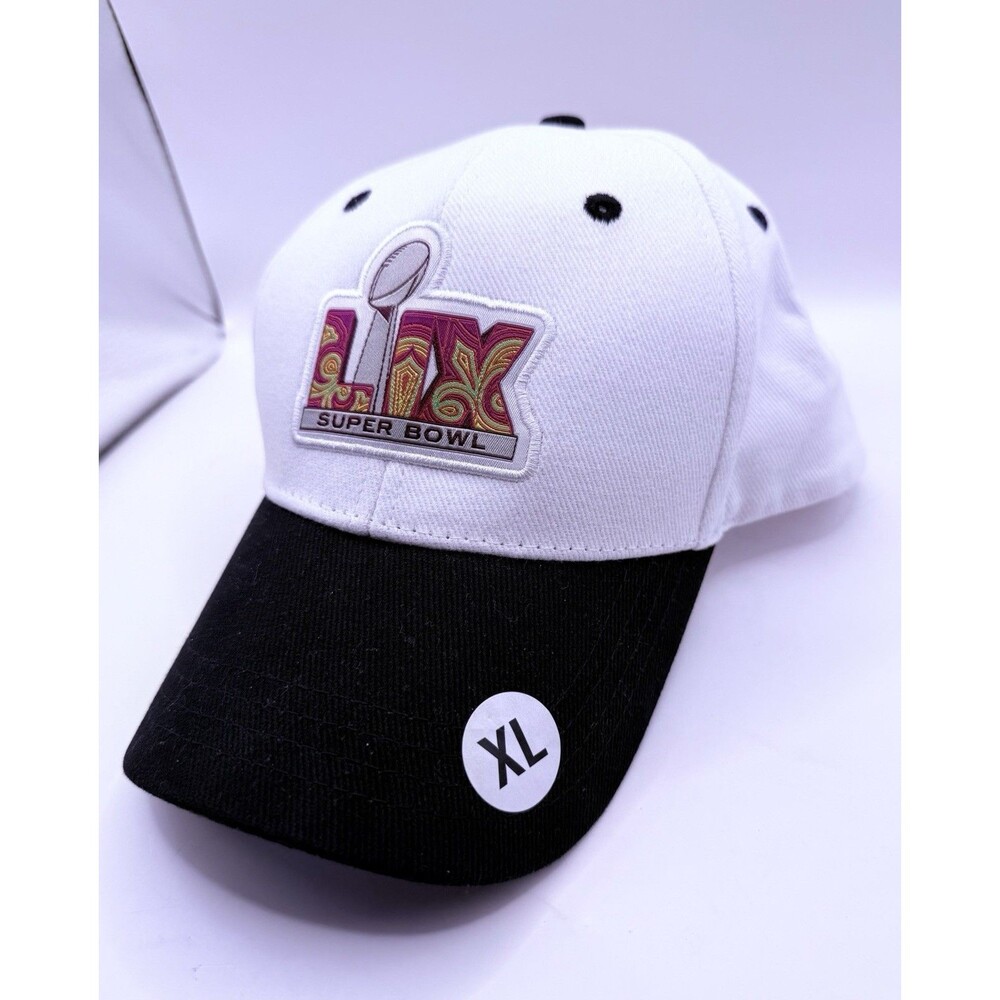 NEW Super Bowl 2025 LIX Adjustable Hat White with Black Bill SIZE XL